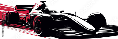 High speed minimalist black and red Formula 1 car vector illustration showing fast racing with aerodynamic design and dynamic motion lines