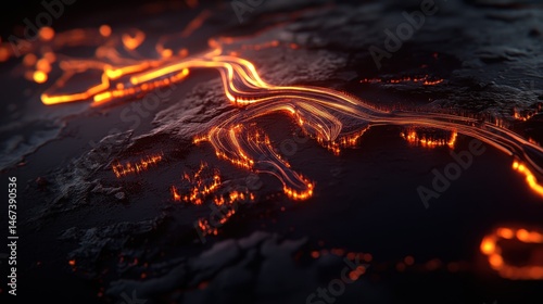 Inferno's,Flow,Detailed,Lava,Stream,Captures,Geothermal,Energy,Visualizing,Fiery,Magma,River,Surface,Impact,Dynamic,Terrain