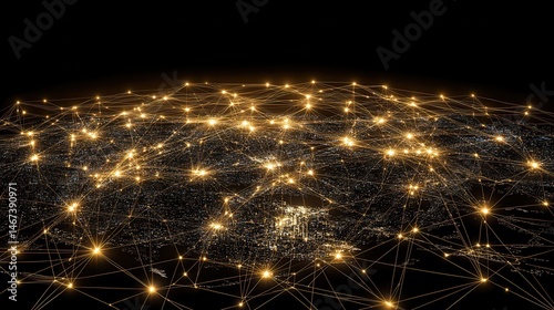 Aerial nightscape of a sprawling urban metropolis featuring radiant city lights illuminating the darkness creating mesmerizing patterns