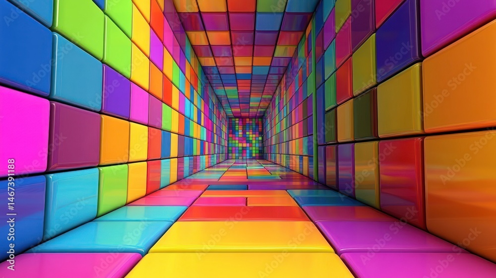 Obraz premium Colorful, vibrant, rectangular blocks forming a tunnel, perspective view.