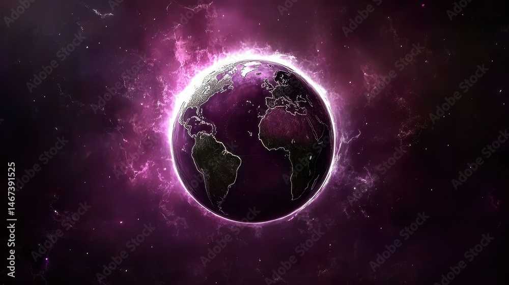 Obraz premium Glow Earth from Space with Aurora Effect Captivating Digital Rendering Showcasing the Planet's Beauty and Cosmic Surroundings