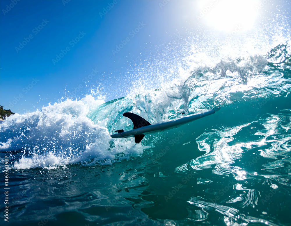 Obraz premium Surfer Riding Turquoise Ocean Wave