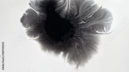 Ink drop forms soft bulbous bloom with rounded petal-like edges