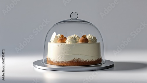Photorealistic image of a smart cake dome with stackable build on a white background