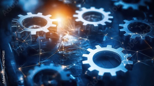 Mechanical gears abstract background industrial engineering automation process technology and innovation in the digital era futuristic design