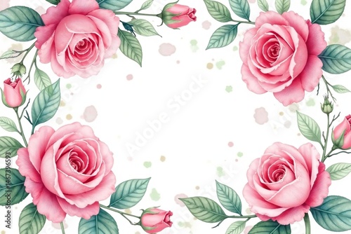 Delicate watercolor roses & leaves, repeating seamlessly , pattern, flowers