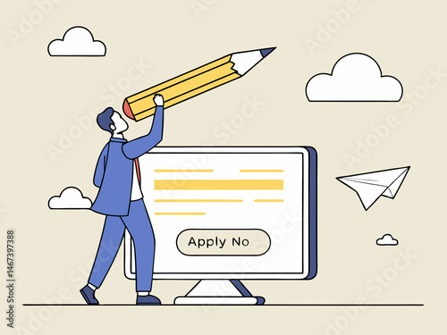 Man filling out online job application form with serious expression