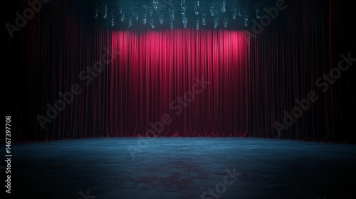 Red stage curtain in dark room