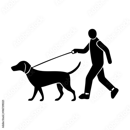 Graphic Silhouette of a Person Walking a Dog on a Leash