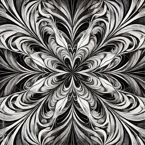 Floral pattern in zentangle style in monochrome colors representing intricate art