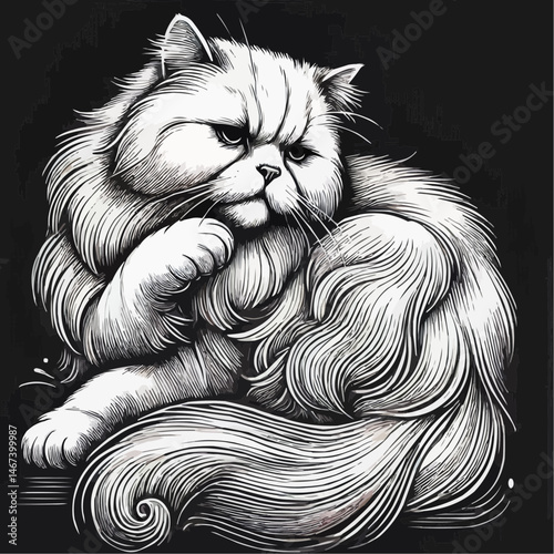 Cat with a calm mood sitting against a plain background