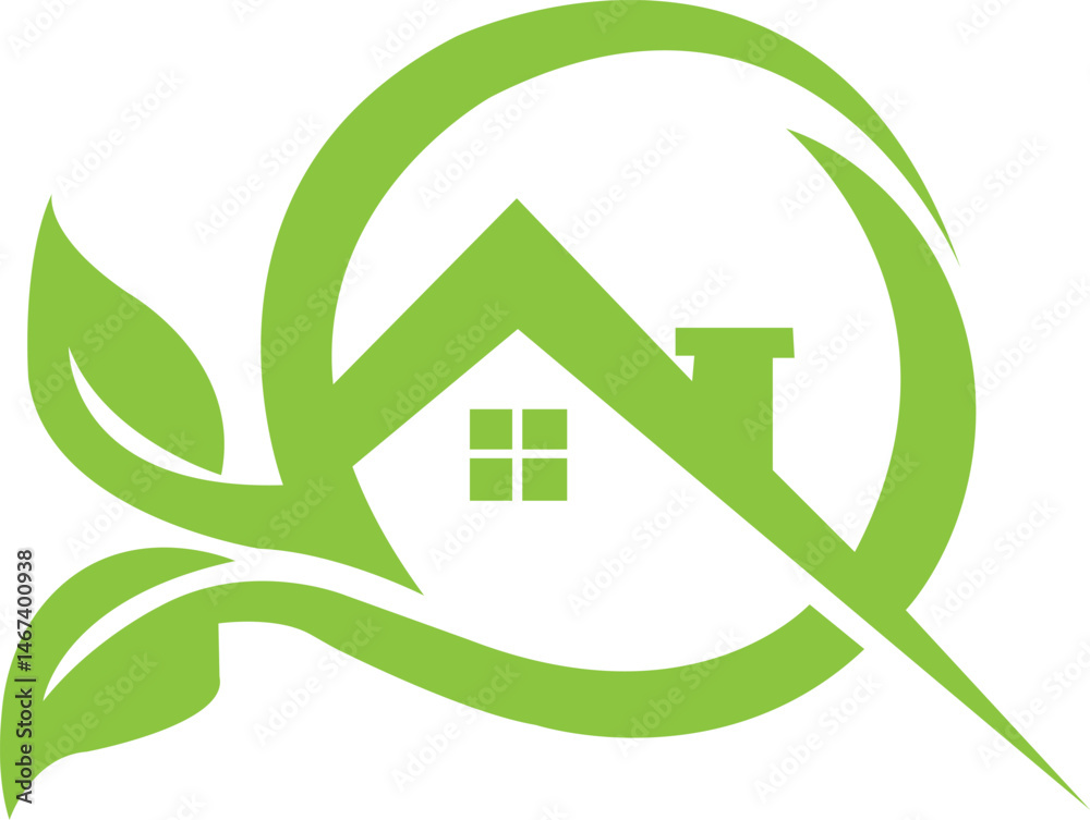 Eco-Friendly Green House Logo with Leaf Elements Eco-Friendly Green House Logo with Leaf Elements