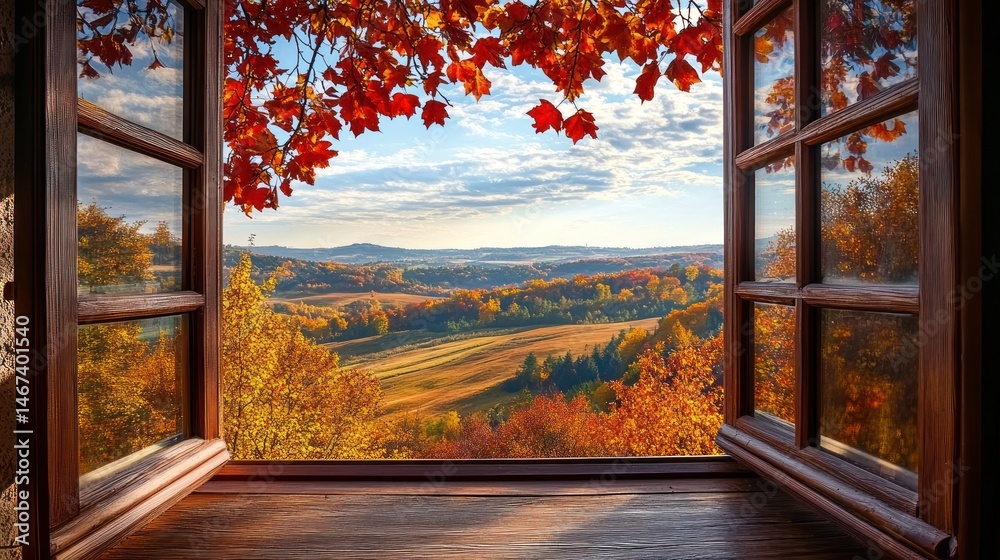 Fototapeta premium Autumn scenery viewed from a window