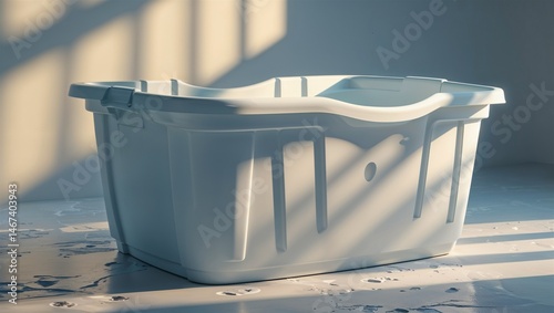 Photorealistic image of a plastic dishwashing tub