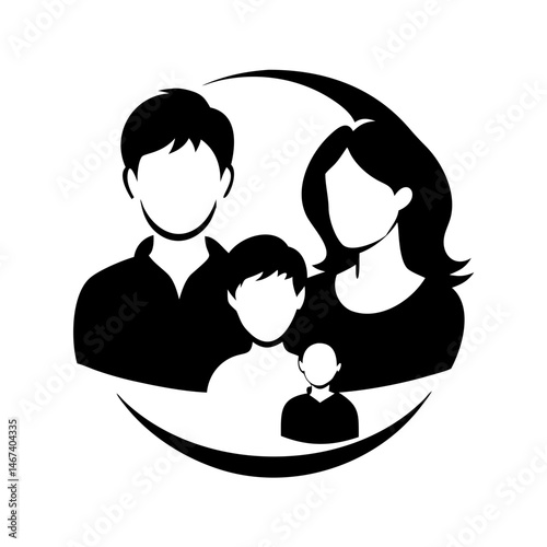 Stylized family icon representing a mother, father, and two children