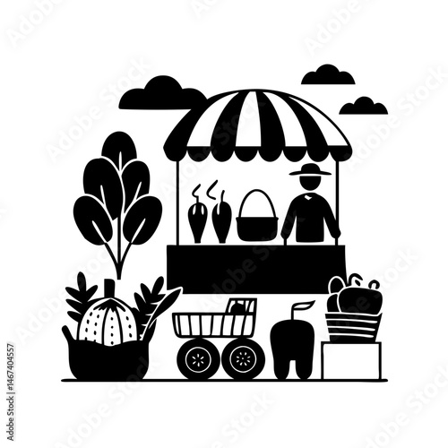 Farmers market with fresh produce stand and various products for sale