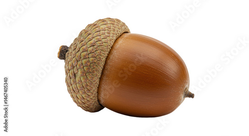 Isolated Close-Up of a Single Brown Acorn on White