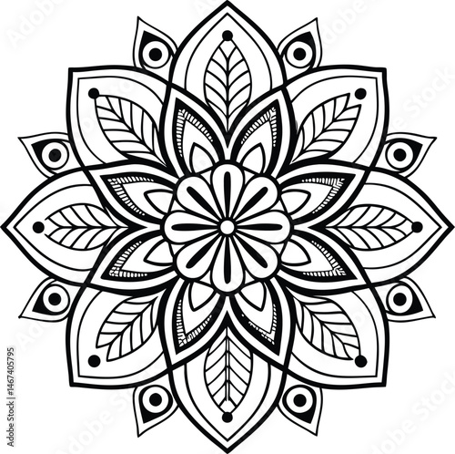 Mandala illustration art for coloring book page