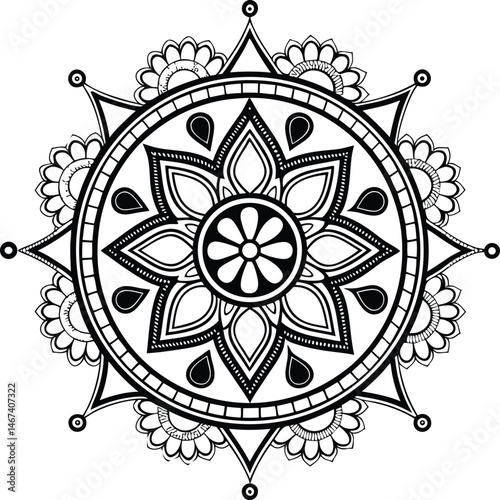 Mandala illustration art for coloring book page