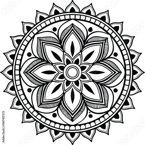 Mandala illustration art for coloring book page