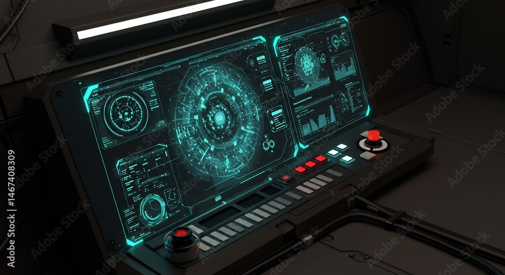 Fototapeta premium Futuristic Teal Digital Control Panel Interface