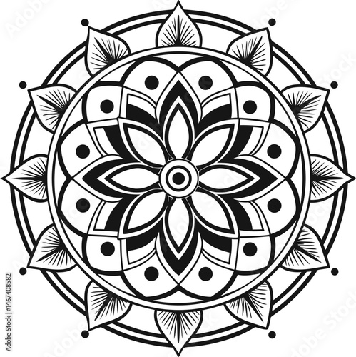 Mandala illustration art for coloring book page