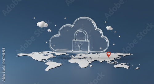 Global Cloud Security: Transparent Cloud with Lock on World Map