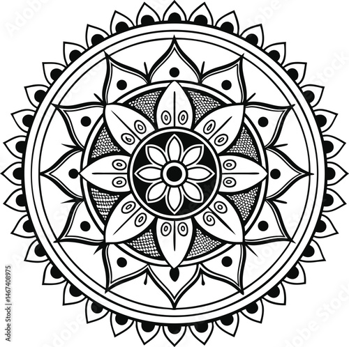 Mandala illustration art for coloring book page
