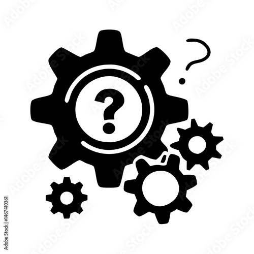 Gear mechanism with a question mark, suggesting problem solving and engineering tasks