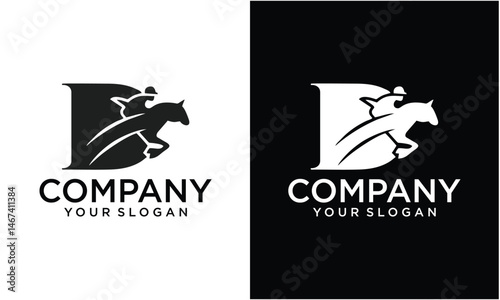 Creative Initial Letter D Horse Logo Design Concept With Jumping Horse Symbol Vector Template 