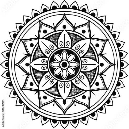 Mandala illustration art for coloring book page