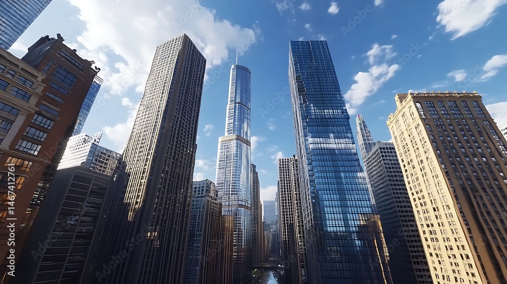 Obraz premium Vibrant Urban Skyline With River View And Stunning City Architecture High Resolution Picture