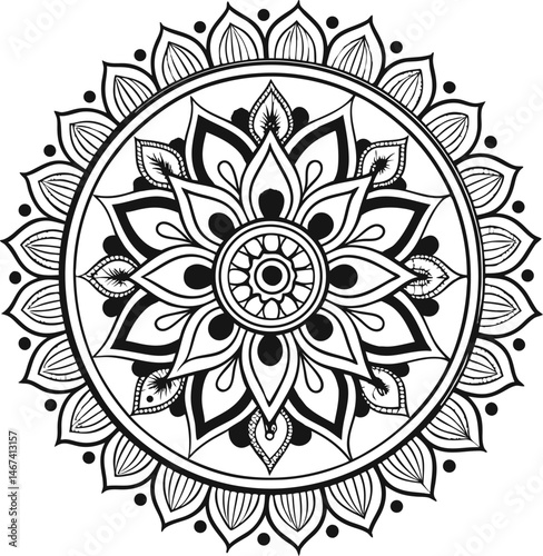 Mandala illustration art for coloring book page