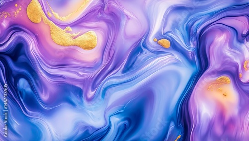 A swirly, 3D liquid material in blue and purple hues is the focal point of this abstract wallpaper