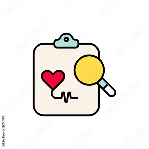 Symptom Checker Icon with Magnifier and List.
