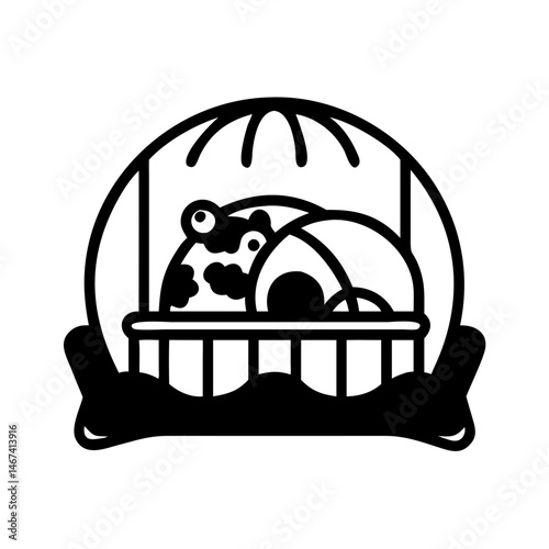 Stylized cartoon cow in geometric enclosure or structure art illustration
