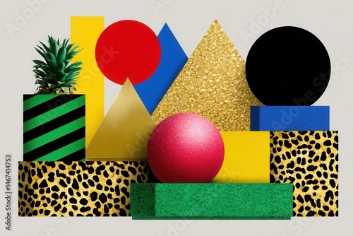 Geometric shapes patterns in vibrant modern art composition