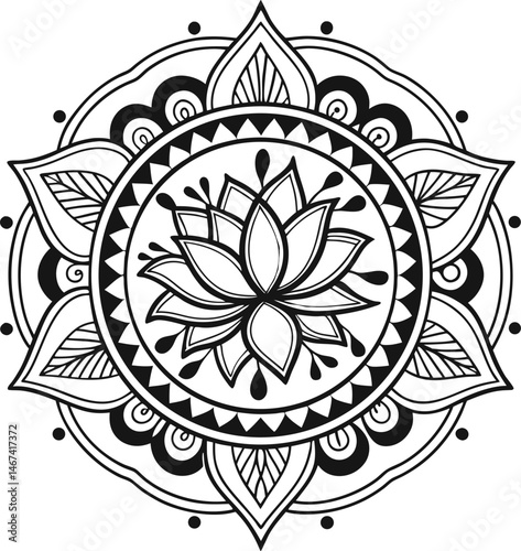 Mandala illustration art for coloring book page