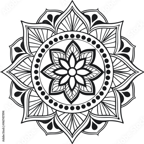 Mandala illustration art for coloring book page