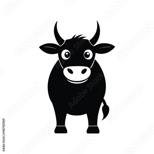 Bull silhouette vector illustration. Strong animal profile, wild cattle graphic, aggressive pose, farm symbol, isolated artwork