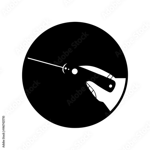 A stylized silhouette of a hand holding a surgical instrument in circle