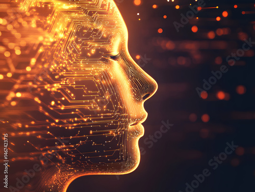 human head silhouette with binary code