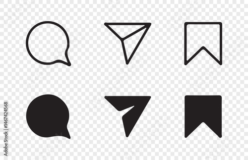 Share, Like, Comment, Love, Save, and  social media icon. Social media sign symbol. Vector illustration eps 10