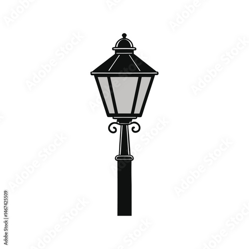 Vintage antique street light silhouette vector illustration. classic lamp post, retro lantern design, historical street decor, old-fashioned lighting
