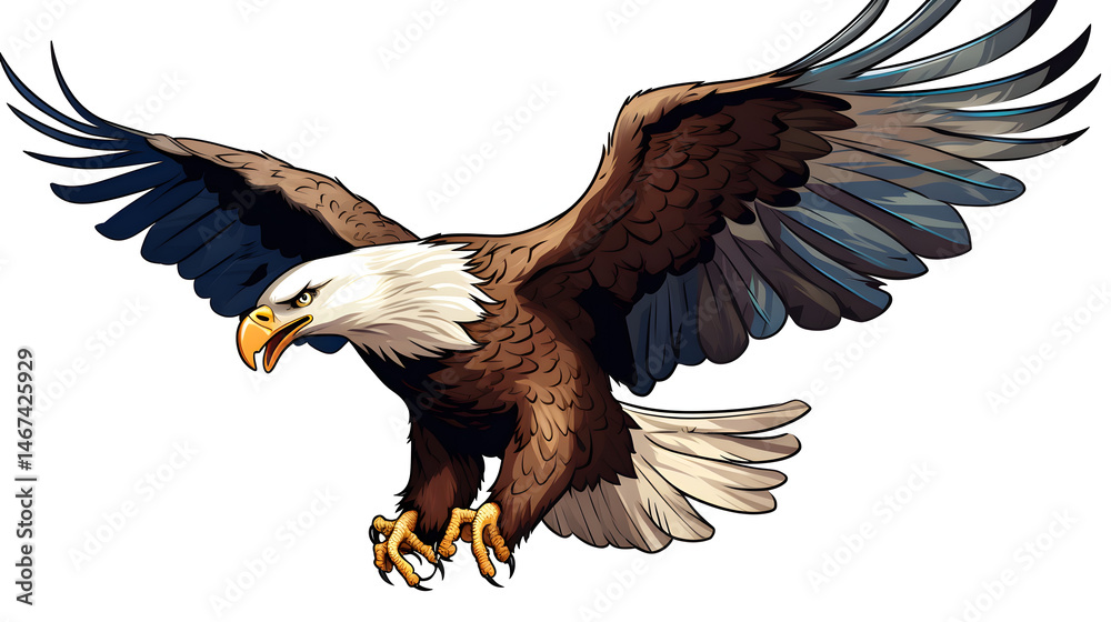 Fototapeta premium Professional illustration of an American bald eagle in a hunting attack