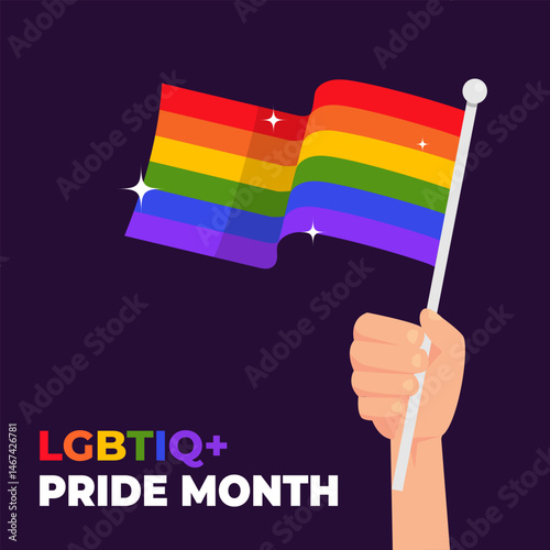 Hand holding pride flag. Pride month banner concept. Vector stock