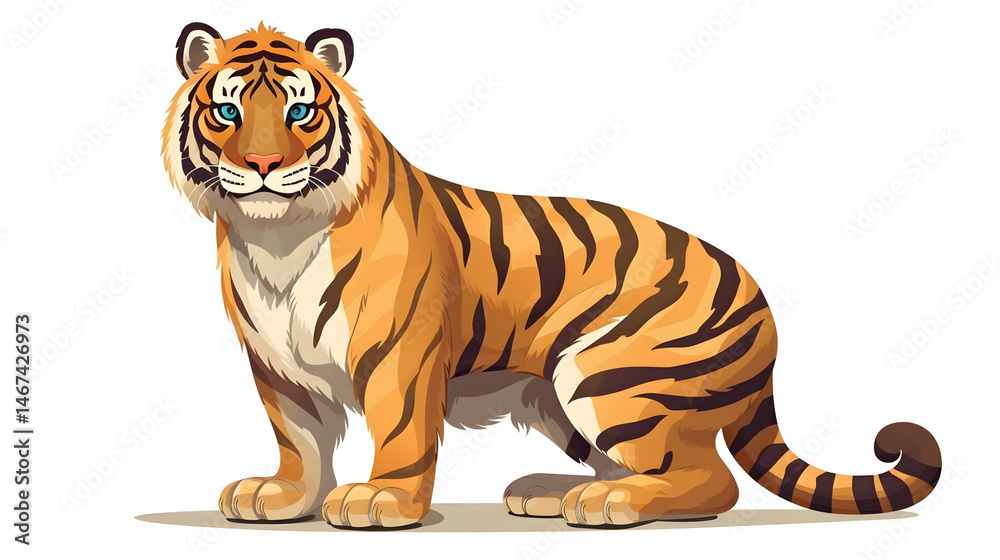Obraz premium Professional Amur Tiger Sitting Isolated on White Background Vector Illustration