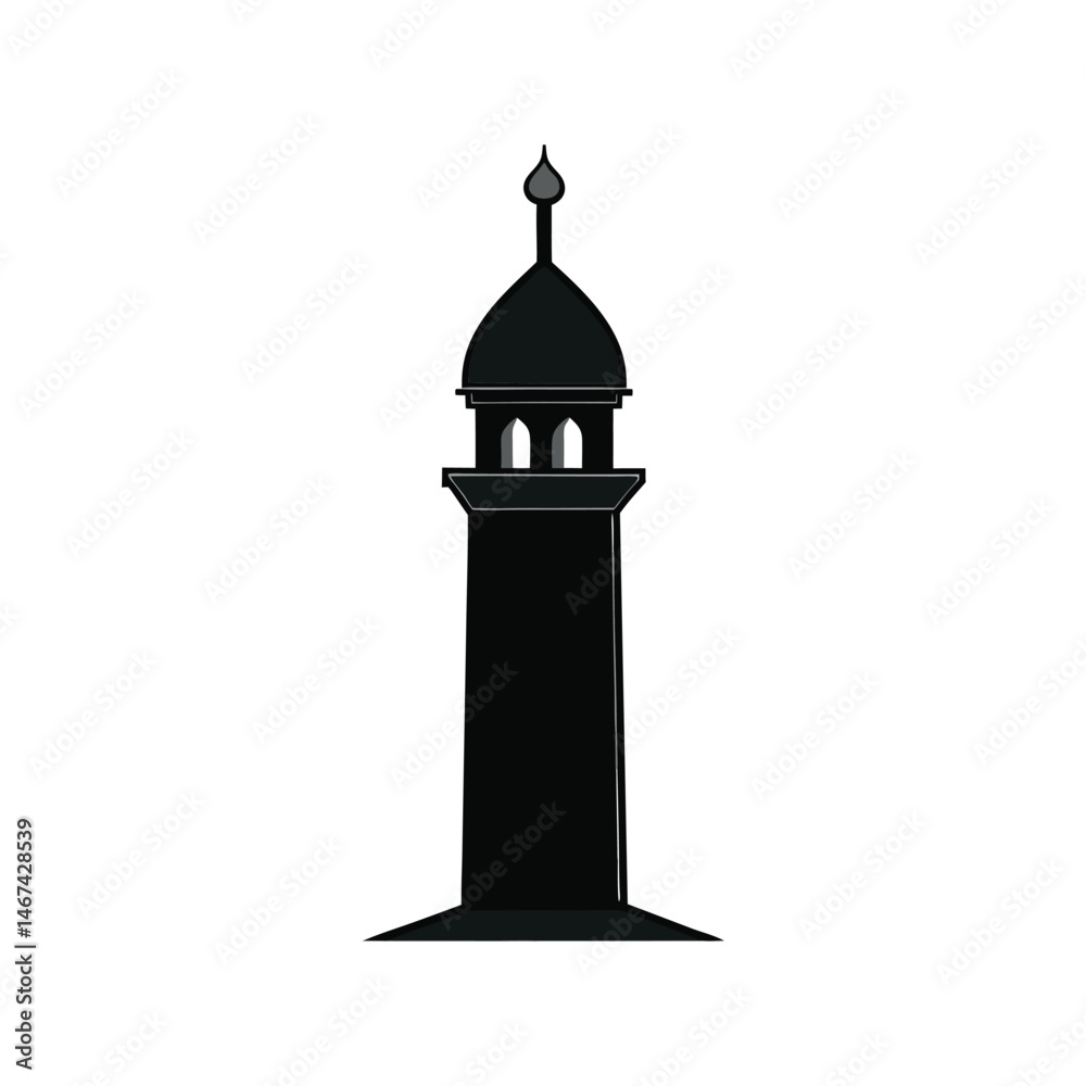 Fototapeta premium Minar silhouette vector illustration. Islamic tower, architectural monument, traditional design, historical landmark