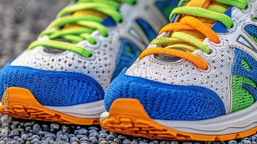 Colorful Sporty Running Shoes with Unique Design and Bright Laces