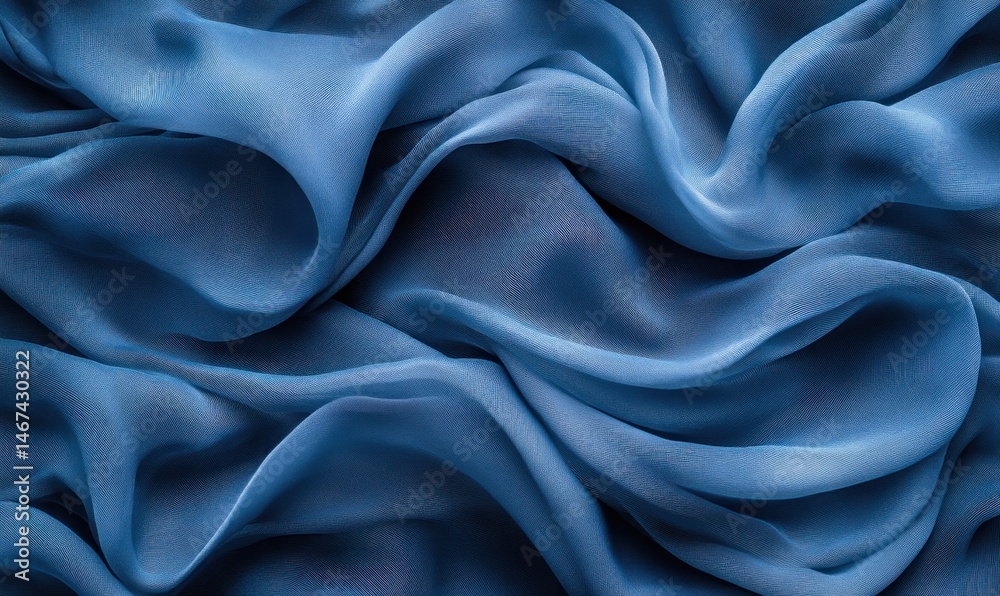 Obraz premium Blue silk fabric texture, draped waves, soft folds, elegant background, textile design